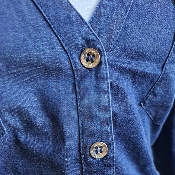 Guess Women's Blue Demin V Neck Button down Shirt Top Size S - Picture 5 of 15